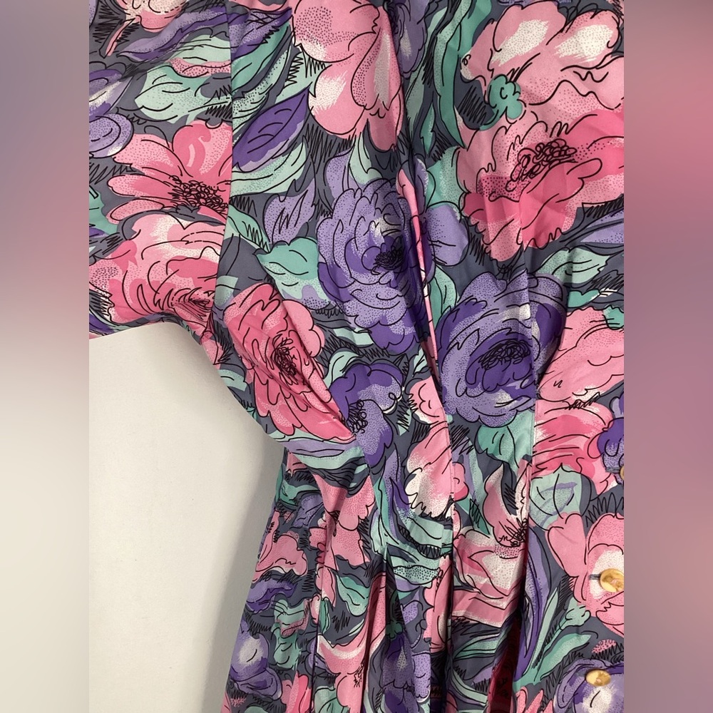 Vintage Elegant Floral Long Sleeve Dress 12 - Picture 8 of 11
